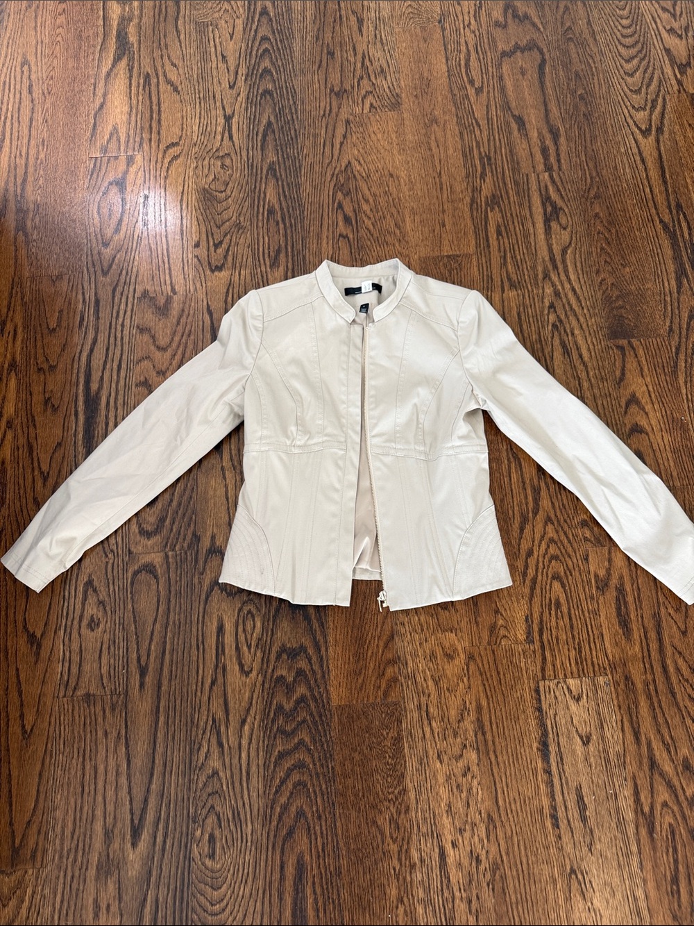 Women's Cream Faux Leather Zip Jacket